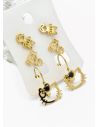 SET DE ARETES X 3 CRISTALES SURTIDO/ACERO INOXIDABLE