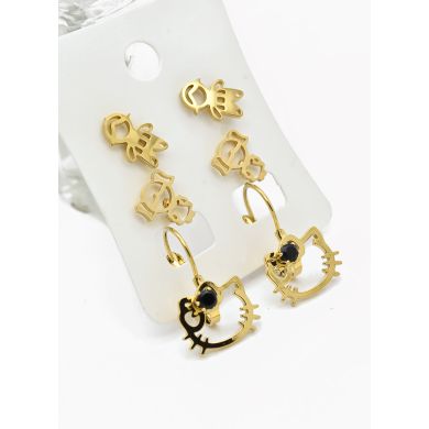 SET DE ARETES X 3 CRISTALES SURTIDO/ACERO INOXIDABLE