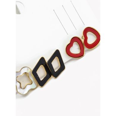 SET DE ARETES X 3 CRISTALES SURTIDO/ACERO INOXIDABLE