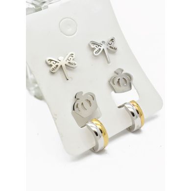 SET DE ARETES X 3 CRISTALES SURTIDO/ACERO INOXIDABLE