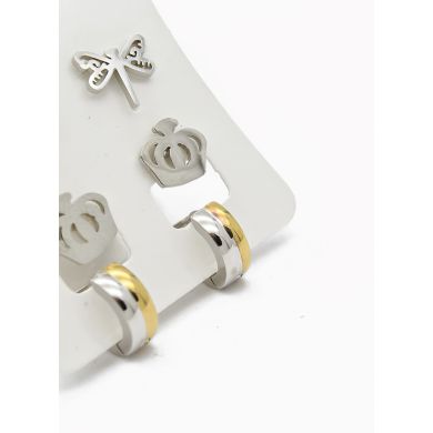 SET DE ARETES X 3 CRISTALES SURTIDO/ACERO INOXIDABLE