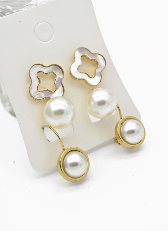SET DE ARETES X 3 CRISTALES SURTIDO/ACERO INOXIDABLE