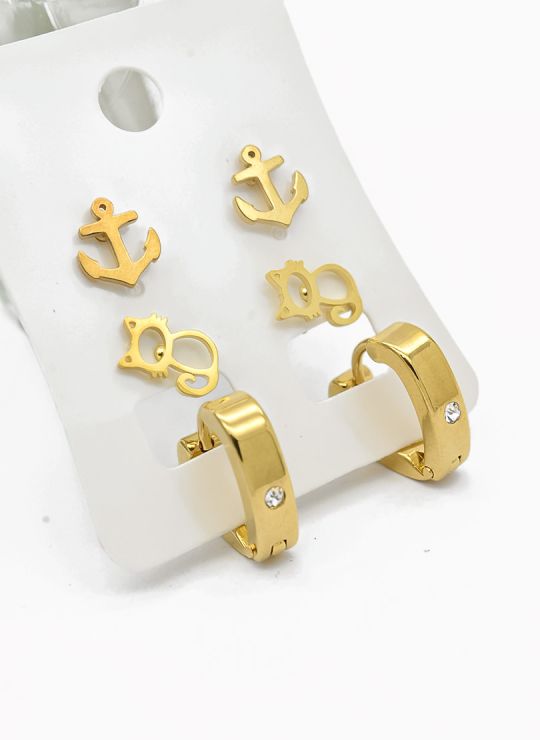 SET DE ARETES X 3 CRISTALES SURTIDO/ACERO INOXIDABLE
