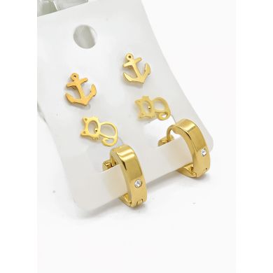 SET DE ARETES X 3 CRISTALES SURTIDO/ACERO INOXIDABLE