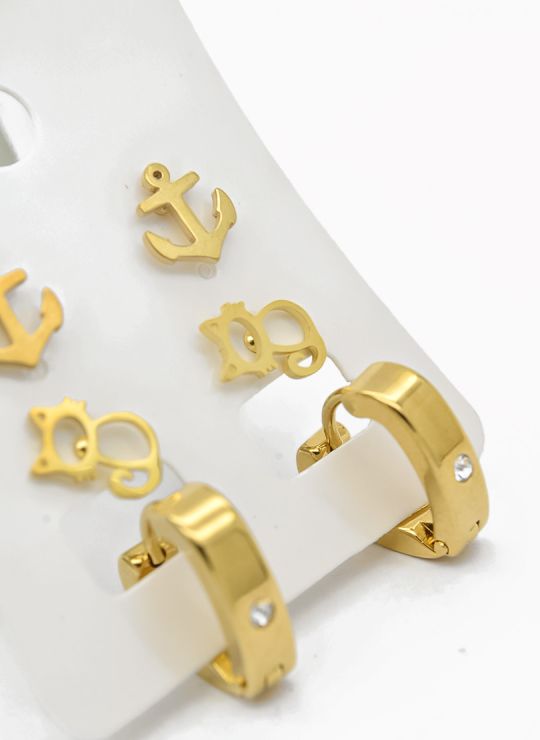 SET DE ARETES X 3 CRISTALES SURTIDO/ACERO INOXIDABLE