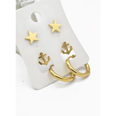 SET DE ARETES X 3 CRISTALES SURTIDO/ACERO INOXIDABLE