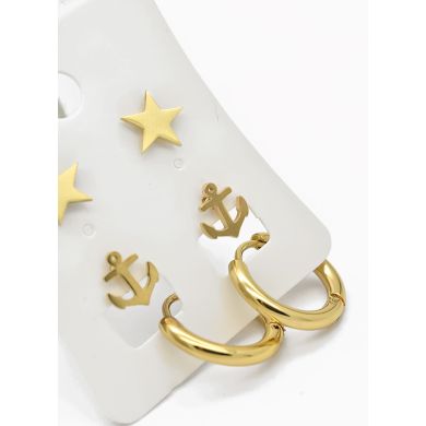 SET DE ARETES X 3 CRISTALES SURTIDO/ACERO INOXIDABLE