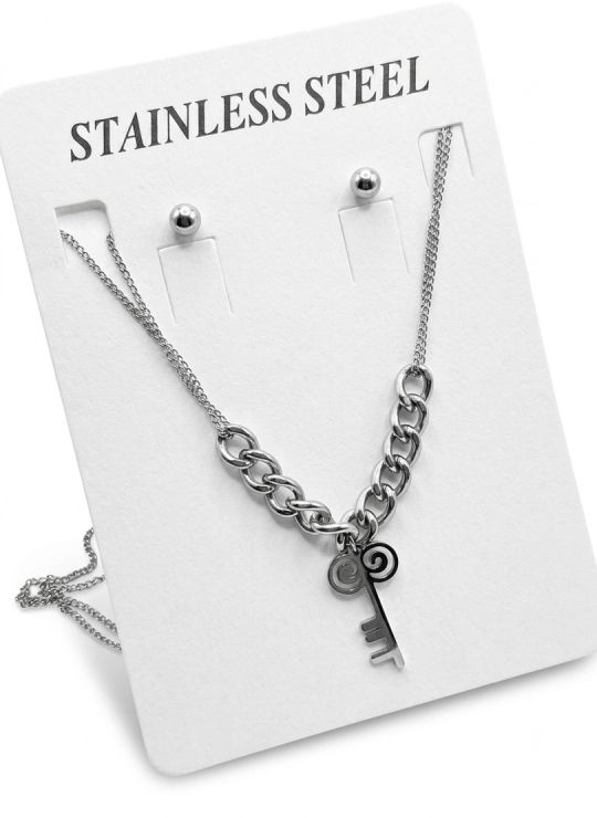 SET DE COLLAR, DIJE Y ARETES EN ACERO INOXIDABLE 316L