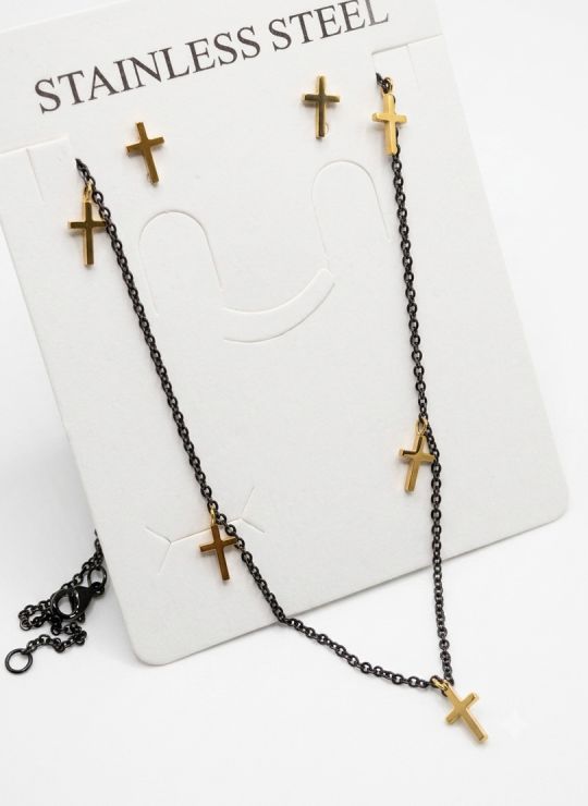 SET DE COLLAR, DIJE Y ARETES EN ACERO INOXIDABLE 316L