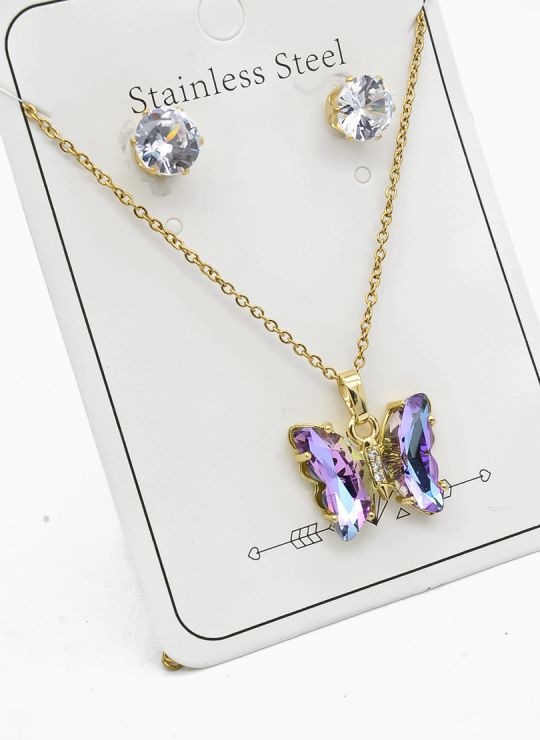 SET DE COLLAR, DIJE Y ARETES EN ACERO INOXIDABLE 316L