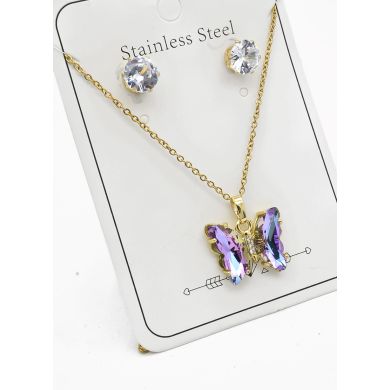 SET DE COLLAR, DIJE Y ARETES EN ACERO INOXIDABLE 316L