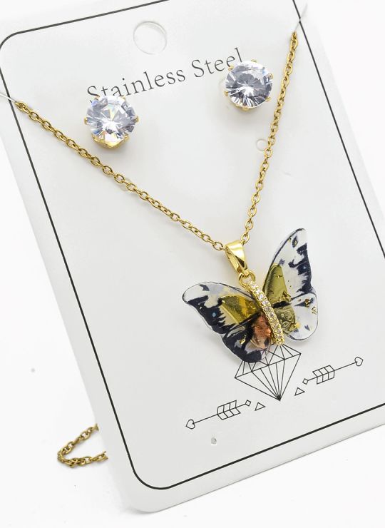 SET DE COLLAR, DIJE Y ARETES EN ACERO INOXIDABLE 316L