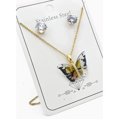SET DE COLLAR, DIJE Y ARETES EN ACERO INOXIDABLE 316L