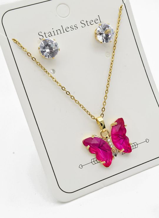 SET DE COLLAR, DIJE Y ARETES EN ACERO INOXIDABLE 316L