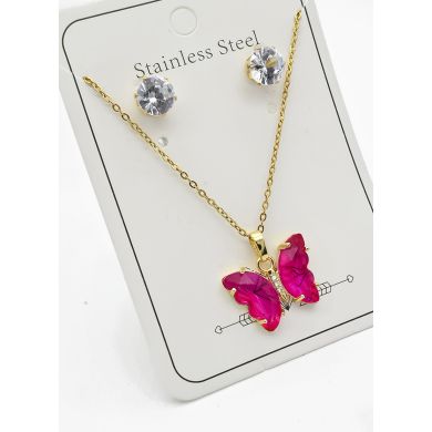 SET DE COLLAR, DIJE Y ARETES EN ACERO INOXIDABLE 316L