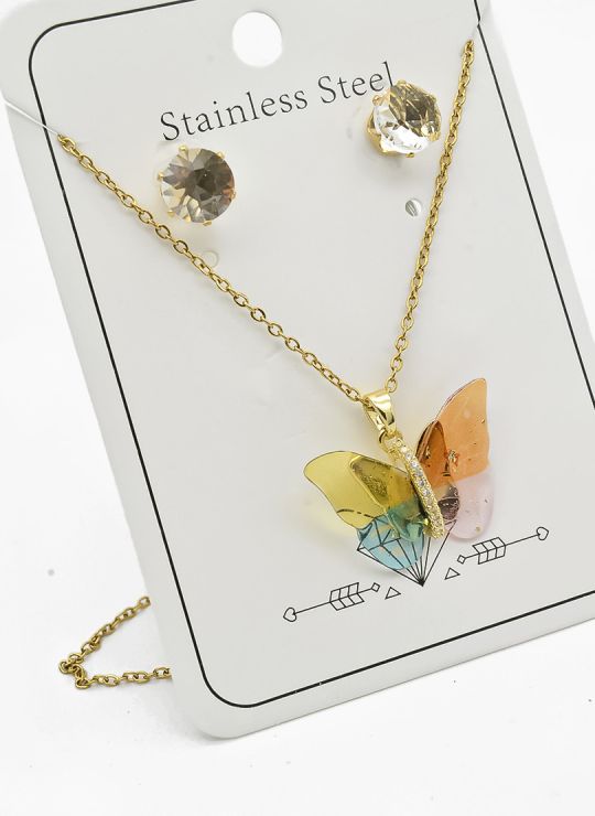 SET DE COLLAR, DIJE Y ARETES EN ACERO INOXIDABLE 316L