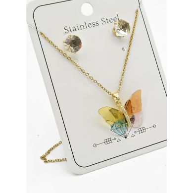SET DE COLLAR, DIJE Y ARETES EN ACERO INOXIDABLE 316L
