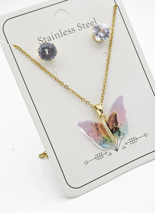 SET DE COLLAR, DIJE Y ARETES EN ACERO INOXIDABLE 316L