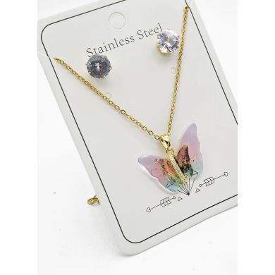 SET DE COLLAR, DIJE Y ARETES EN ACERO INOXIDABLE 316L