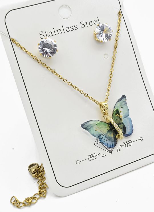 SET DE COLLAR, DIJE Y ARETES EN ACERO INOXIDABLE 316L