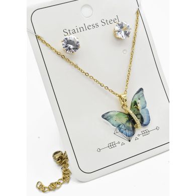 SET DE COLLAR, DIJE Y ARETES EN ACERO INOXIDABLE 316L