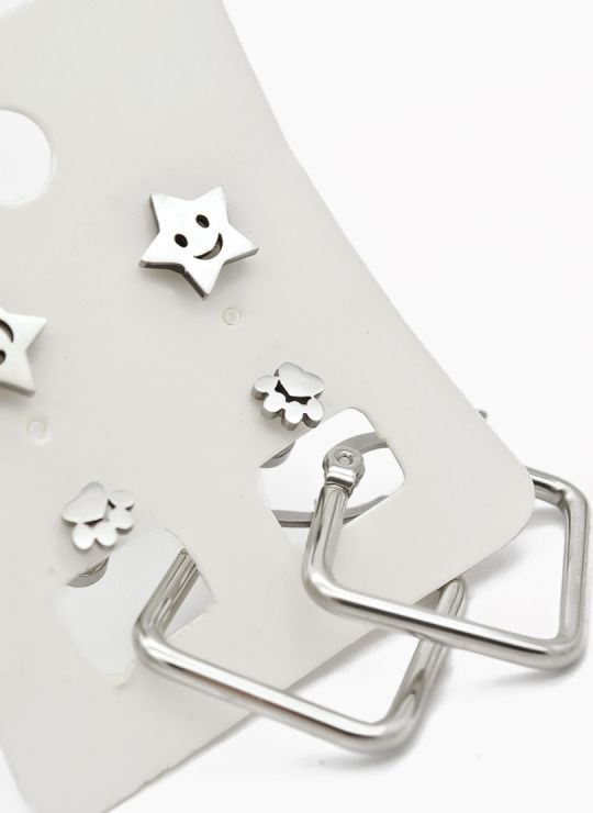SET DE ARETES X 3 CRISTALES SURTIDO/ACERO INOXIDABLE