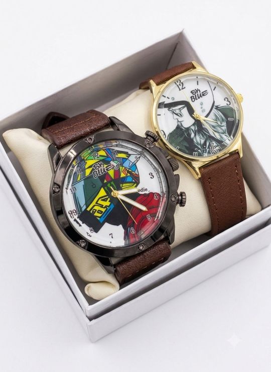 SET DE RELOJ EN CUERO PARA PAREJAS CON ESTUCHE Y COJIN DISEÑOS EXCLUSIVOS