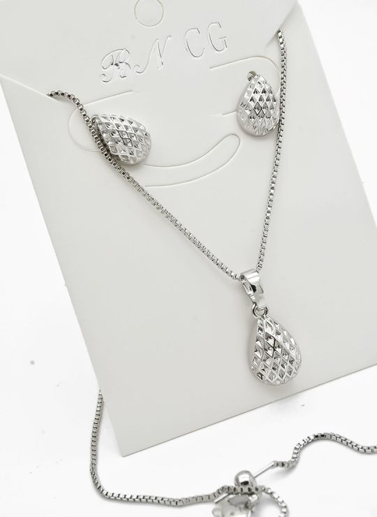 SET DE COLLAR Y DIJE EN RODIO CON MICROCIRCIONES