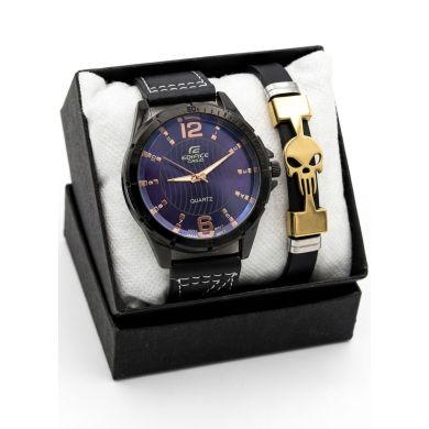 SET DE RELOJ CUERO/METALICO CON PULSERA EN ACERO EN ACERO Y ESTUCHE DE LUJO