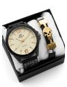 SET DE RELOJ CUERO/METALICO CON PULSERA EN ACERO EN ACERO Y ESTUCHE DE LUJO