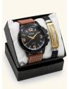 SET DE RELOJ CUERO/METALICO CON PULSERA EN ACERO EN ACERO Y ESTUCHE DE LUJO