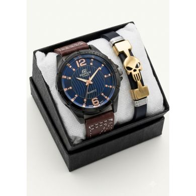 SET DE RELOJ CUERO/METALICO CON PULSERA EN ACERO EN ACERO Y ESTUCHE DE LUJO