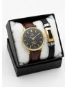 SET DE RELOJ CUERO/METALICO CON PULSERA EN ACERO EN ACERO Y ESTUCHE DE LUJO