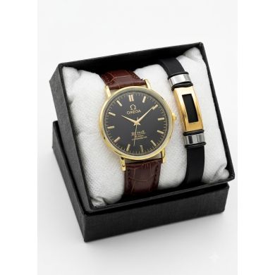 SET DE RELOJ CUERO/METALICO CON PULSERA EN ACERO EN ACERO Y ESTUCHE DE LUJO