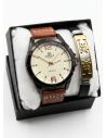 SET DE RELOJ CUERO/METALICO CON PULSERA EN ACERO EN ACERO Y ESTUCHE DE LUJO