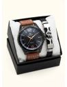 SET DE RELOJ CUERO/METALICO CON PULSERA EN ACERO EN ACERO Y ESTUCHE DE LUJO