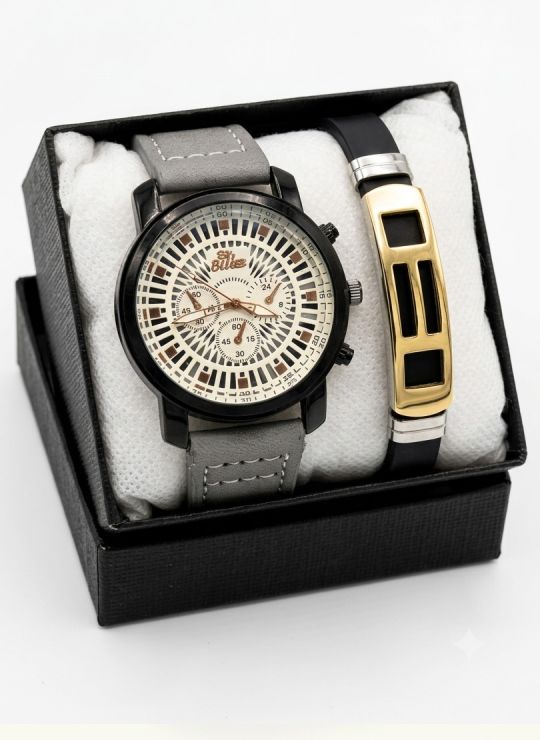 SET DE RELOJ CUERO/METALICO CON PULSERA EN ACERO EN ACERO Y ESTUCHE DE LUJO