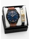 SET DE RELOJ CUERO/METALICO CON PULSERA EN ACERO EN ACERO Y ESTUCHE DE LUJO