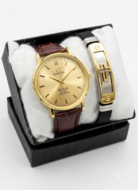 SET DE RELOJ CUERO/METALICO CON PULSERA EN ACERO EN ACERO Y ESTUCHE DE LUJO