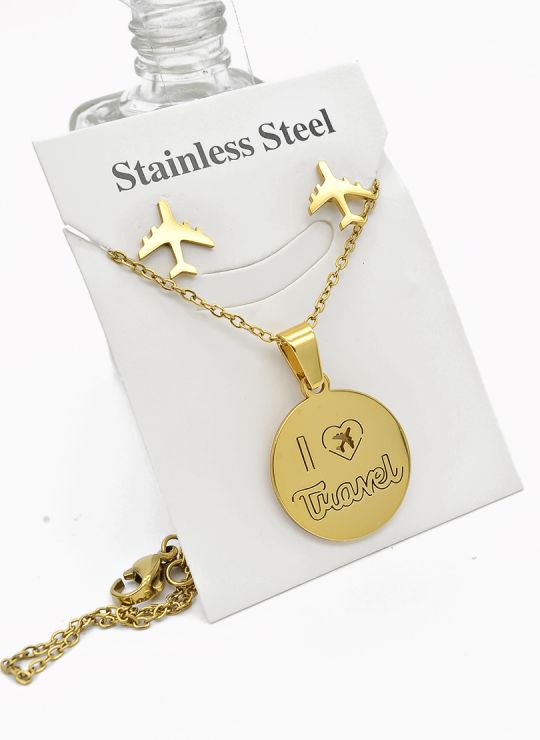 SET DE COLLAR, DIJE Y ARETES EN ACERO INOXIDABLE 316L