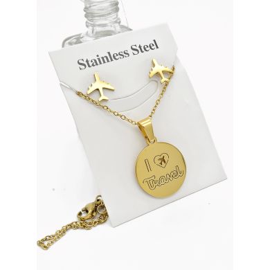 SET DE COLLAR, DIJE Y ARETES EN ACERO INOXIDABLE 316L