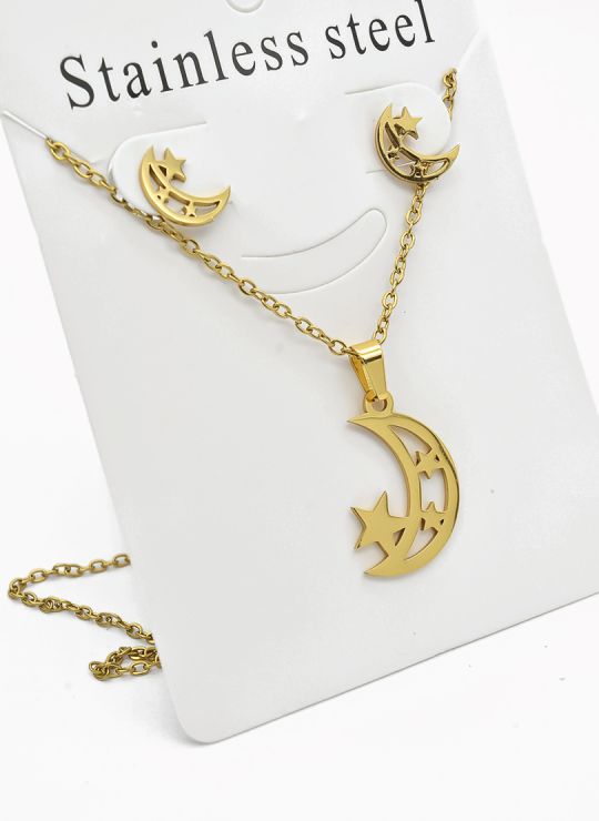 SET DE COLLAR, DIJE Y ARETES EN ACERO INOXIDABLE 316L