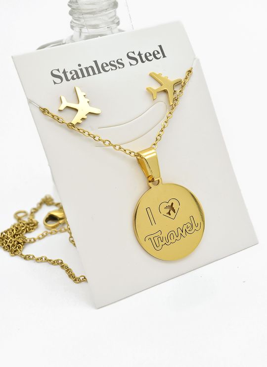 SET DE COLLAR, DIJE Y ARETES EN ACERO INOXIDABLE 316L