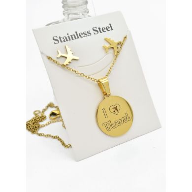 SET DE COLLAR, DIJE Y ARETES EN ACERO INOXIDABLE 316L
