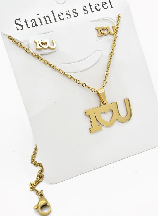 SET DE COLLAR, DIJE Y ARETES EN ACERO INOXIDABLE 316L