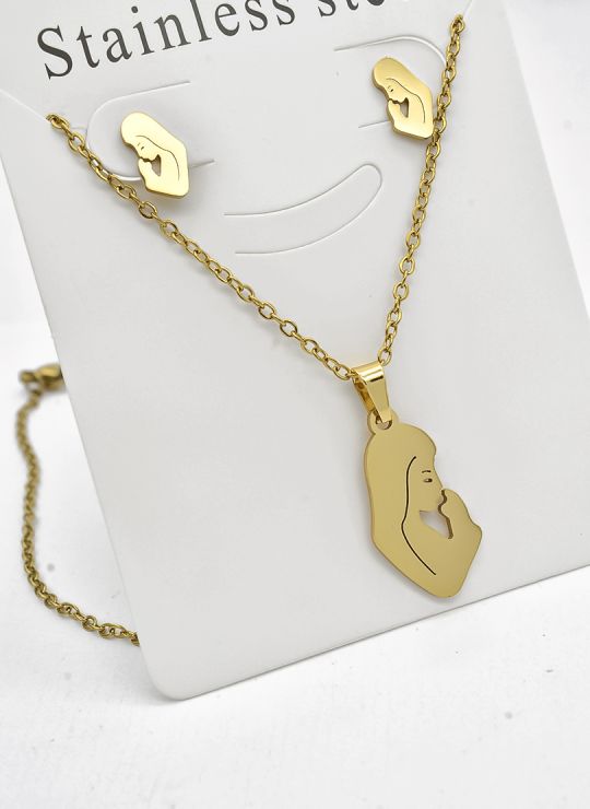 SET DE COLLAR, DIJE Y ARETES EN ACERO INOXIDABLE 316L