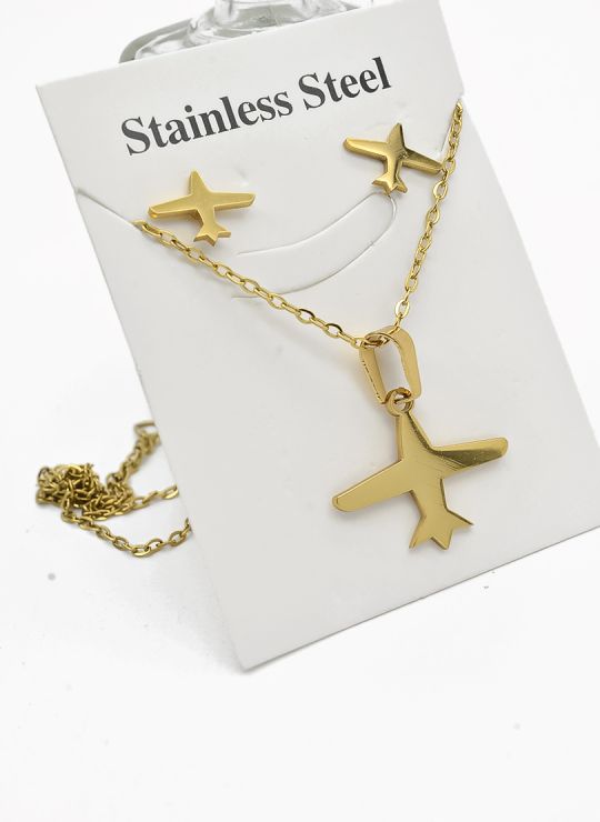 SET DE COLLAR, DIJE Y ARETES EN ACERO INOXIDABLE 316L