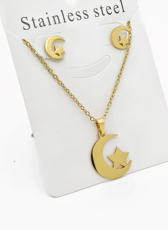SET DE COLLAR, DIJE Y ARETES EN ACERO INOXIDABLE 316L