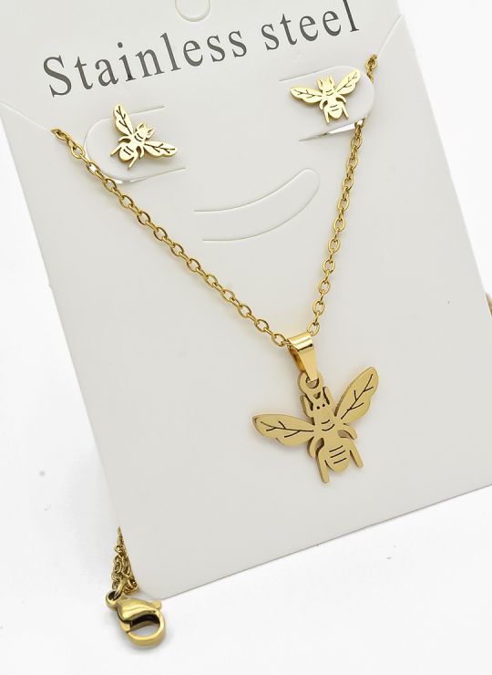 SET DE COLLAR, DIJE Y ARETES EN ACERO INOXIDABLE 316L