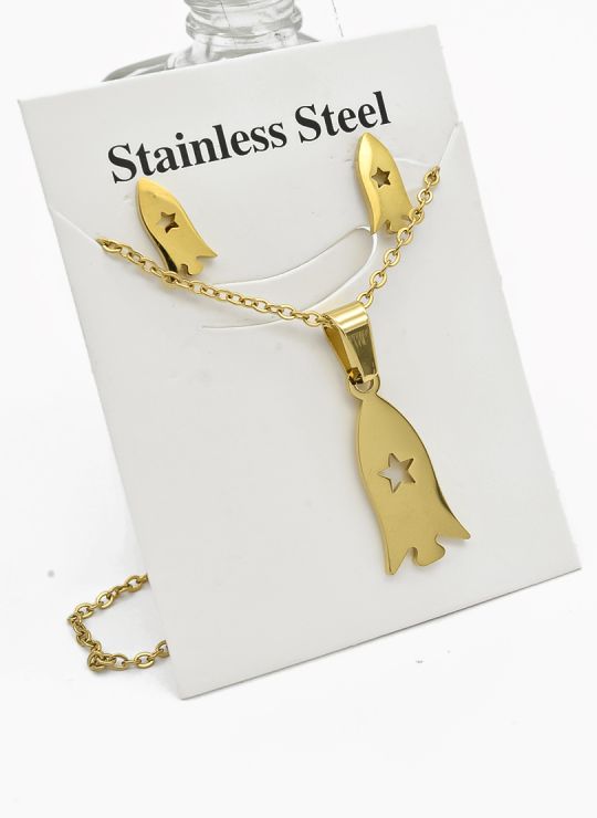 SET DE COLLAR, DIJE Y ARETES EN ACERO INOXIDABLE 316L